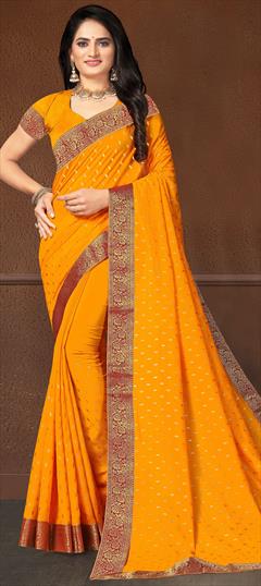 Traditional Yellow color Saree in Art Silk, Silk fabric with South Lace work : 1696745