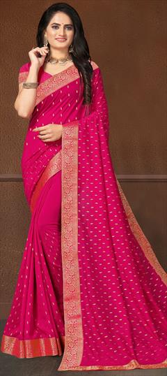 Traditional Pink and Majenta color Saree in Art Silk, Silk fabric with South Lace work : 1696747