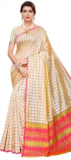 Casual, Traditional Beige and Brown color Saree in Art Silk, Silk fabric with Bengali, South Printed work : 1696762