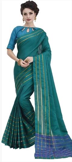 Casual, Traditional Green color Saree in Art Silk, Silk fabric with Bengali, South Printed work : 1696779