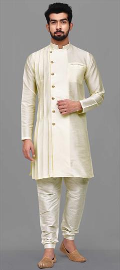 White and Off White color Kurta Pyjamas in Dupion Silk fabric with Pleats work : 1697087