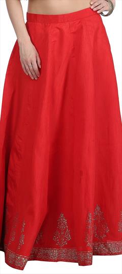 Casual Red and Maroon color Skirt in Dupion Silk fabric with Thread work : 1697109