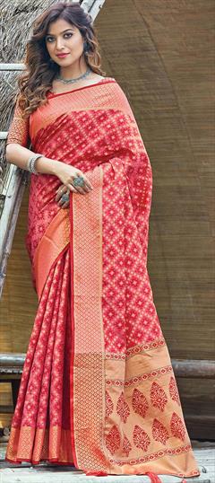 Traditional Pink and Majenta color Saree in Patola Silk, Silk fabric with South Weaving work : 1697390