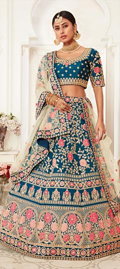Designer, Engagement, Reception Blue color Lehenga in Art Silk fabric with A Line Embroidered, Sequence, Thread, Zari work : 1697656