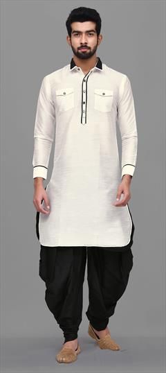 White and Off White color Dhoti Kurta in Dupion Silk fabric with Thread work : 1697706