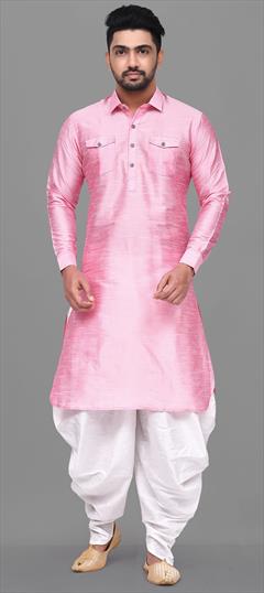 Pink and Majenta color Dhoti Kurta in Dupion Silk fabric with Thread work : 1697707