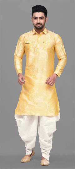 Yellow color Dhoti Kurta in Dupion Silk fabric with Printed work : 1697715