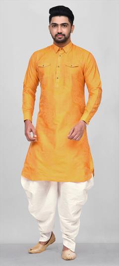 Yellow color Dhoti Kurta in Dupion Silk fabric with Printed work : 1697716