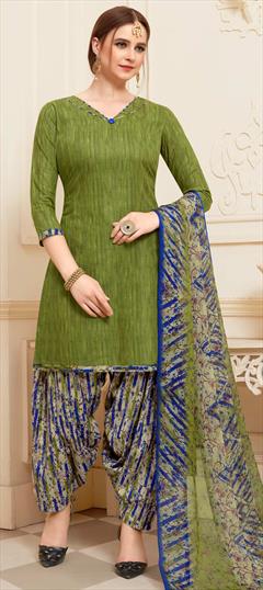 Casual, Party Wear Green color Salwar Kameez in Cotton fabric with Patiala Printed work : 1698160