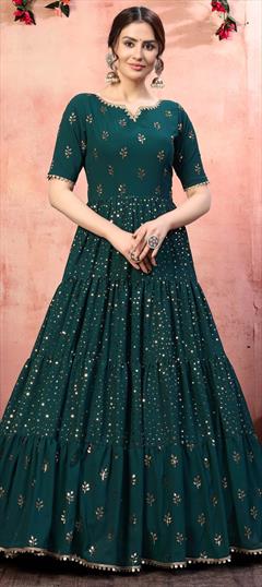 Party Wear Green color Gown in Georgette fabric with Sequence work : 1698614