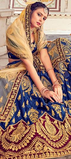 Festive, Reception Blue color Lehenga in Art Silk fabric with A Line Bugle Beads, Embroidered, Thread, Zari work : 1698790
