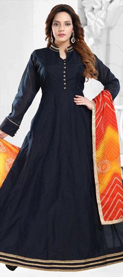 Party Wear Blue color Salwar Kameez in Chanderi Silk fabric with Anarkali Lace work : 1699394