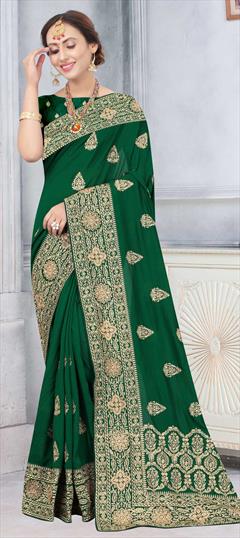 Traditional Green color Saree in Art Silk, Silk fabric with South Embroidered, Stone, Thread, Zari work : 1699712