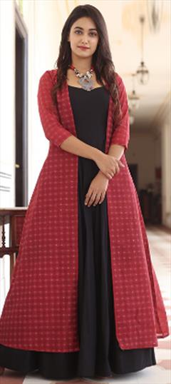 Festive, Party Wear Black and Grey, Red and Maroon color Gown in Muslin fabric with Digital Print work : 1699769