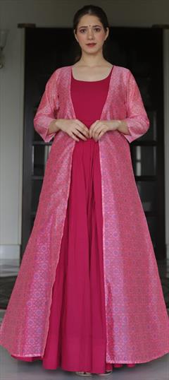 Festive, Party Wear Pink and Majenta color Gown in Muslin fabric with Digital Print work : 1699771