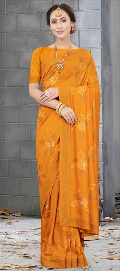 Traditional Yellow color Saree in Art Silk, Silk fabric with South Embroidered, Resham, Stone, Zari work : 1699862