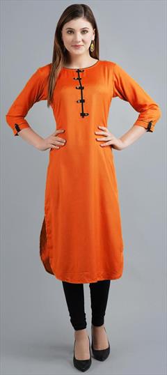Casual Orange color Tunic with Bottom in Rayon fabric with Thread work : 1699944