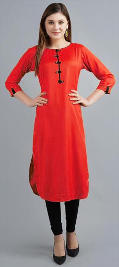 Casual Red and Maroon color Tunic with Bottom in Rayon fabric with Thread work : 1699948