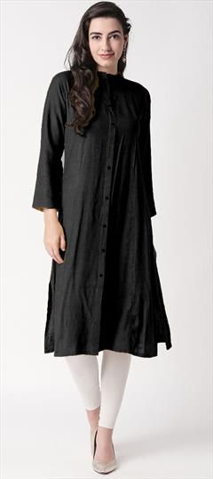 Casual Black and Grey color Tunic with Bottom in Rayon fabric with Thread work : 1699950