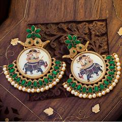 Green color Earrings in Metal Alloy studded with CZ Diamond & Gold Rodium Polish : 1700088