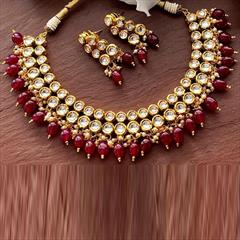 Red and Maroon color Necklace in Metal Alloy studded with Kundan & Gold Rodium Polish : 1700336