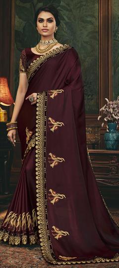 Traditional Beige and Brown color Saree in Art Silk, Silk fabric with South Border, Embroidered, Resham, Stone, Thread, Zari work : 1701188