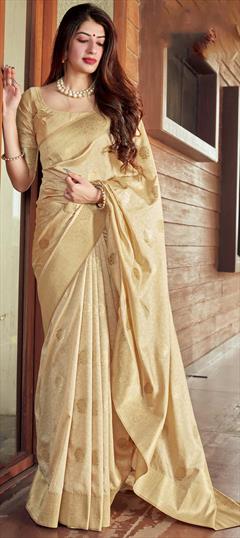Traditional Beige and Brown color Saree in Banarasi Silk, Silk fabric with South Weaving work : 1701459