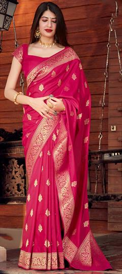 Traditional Pink and Majenta color Saree in Banarasi Silk, Silk fabric with South Weaving work : 1701463