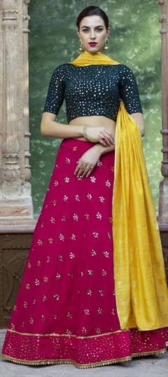 Festive, Mehendi Sangeet Pink and Majenta color Lehenga in Georgette fabric with A Line Lace, Sequence work : 1701641