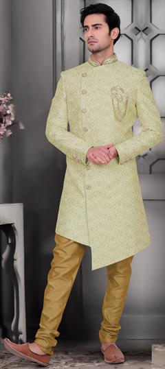 Green color IndoWestern Dress in Art Silk fabric with Embroidered, Resham, Thread work : 1702273