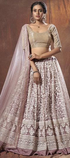 Bridal, Festive, Wedding Pink and Majenta color Lehenga in Net fabric with A Line Thread, Zari work : 1702862