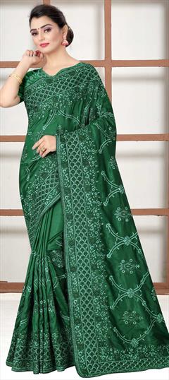Traditional Green color Saree in Art Silk, Silk fabric with South Embroidered, Resham, Thread work : 1702946