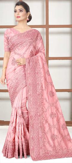 Traditional Pink and Majenta color Saree in Art Silk, Silk fabric with South Embroidered, Resham, Thread work : 1702953