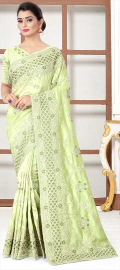 Traditional Green color Saree in Art Silk, Silk fabric with South Embroidered, Resham, Thread work : 1702955