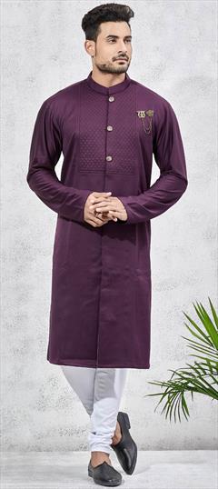 Purple and Violet color Kurta Pyjamas in Lycra fabric with Broches, Thread work : 1703031