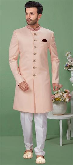 Pink and Majenta color Sherwani in Brocade fabric with Thread work : 1703244