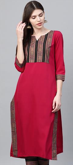 Casual Pink and Majenta color Kurti in Crepe Silk fabric with Long Sleeve, Straight Printed work : 1703351