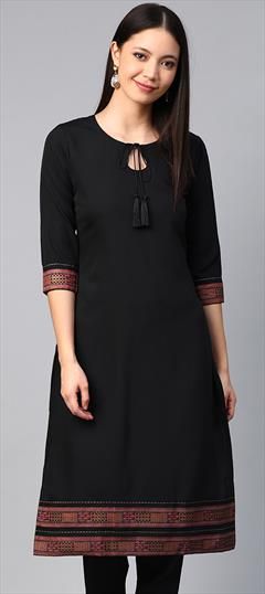 Casual Black and Grey color Kurti in Crepe Silk fabric with Long Sleeve, Straight Printed work : 1703355