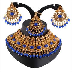 Blue color Necklace in Metal Alloy studded with Austrian diamond & Gold Rodium Polish : 1703394