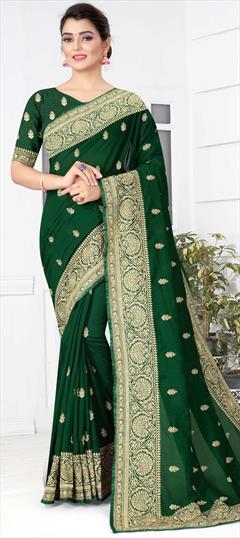 Traditional Green color Saree in Art Silk, Silk fabric with South Embroidered, Stone, Thread, Zari work : 1703537