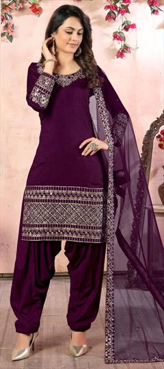 Festive, Party Wear Purple and Violet color Salwar Kameez in Art Silk fabric with Patiala Mirror work : 1703755