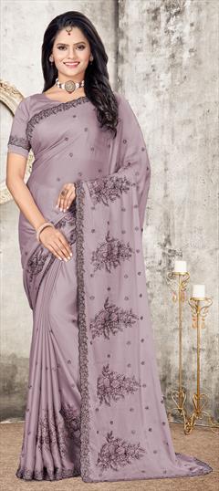 Traditional Purple and Violet color Saree in Art Silk, Silk fabric with South Embroidered, Resham, Stone, Thread work : 1704313