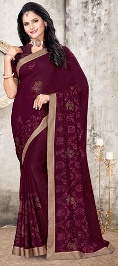 Festive, Party Wear Purple and Violet color Saree in Georgette fabric with Classic Embroidered, Resham, Stone, Thread work : 1704316