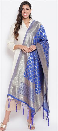 Casual Blue color Dupatta in Banarasi Silk fabric with Weaving work : 1704318