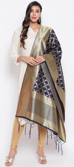 Casual Blue color Dupatta in Banarasi Silk fabric with Weaving work : 1704322