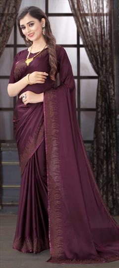 Traditional Purple and Violet color Saree in Satin Silk, Silk fabric with South Stone, Swarovski work : 1704330