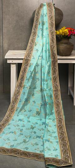 Designer Blue color Dupatta in Chanderi Silk, Silk fabric with Floral, Printed work : 1704395