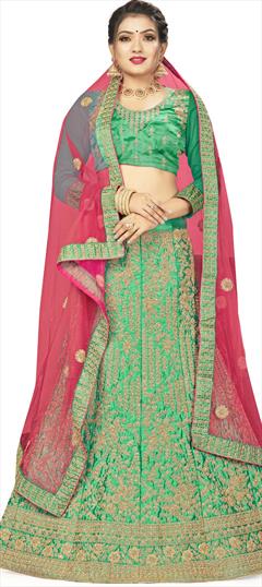 Festive, Party Wear Green color Lehenga in Silk fabric with A Line Embroidered, Zari work : 1704568