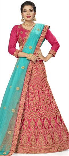 Festive, Party Wear Pink and Majenta color Lehenga in Silk fabric with A Line Embroidered, Zari work : 1704571