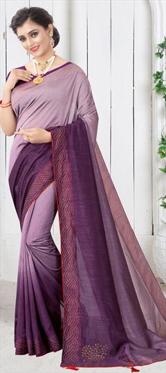 Traditional Purple and Violet color Saree in Art Silk, Silk fabric with South Stone, Swarovski work : 1704595